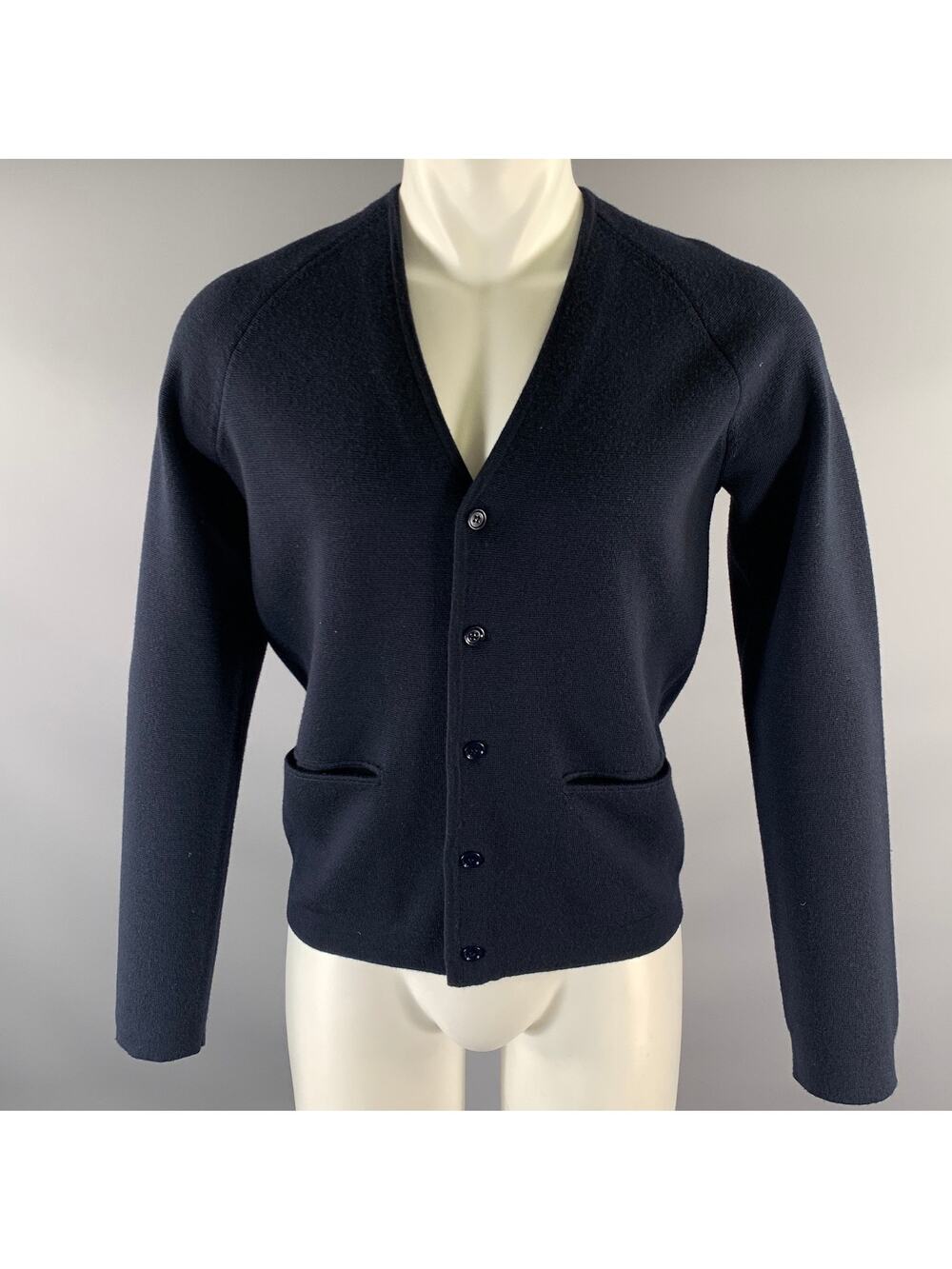 DRIES VAN NOTEN Size S Navy Knit Merino Wool V-Neck Cardigan